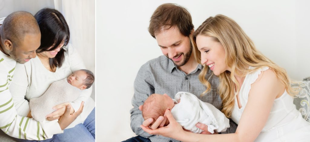 parents holding newborn baby in-home newborn portraits
