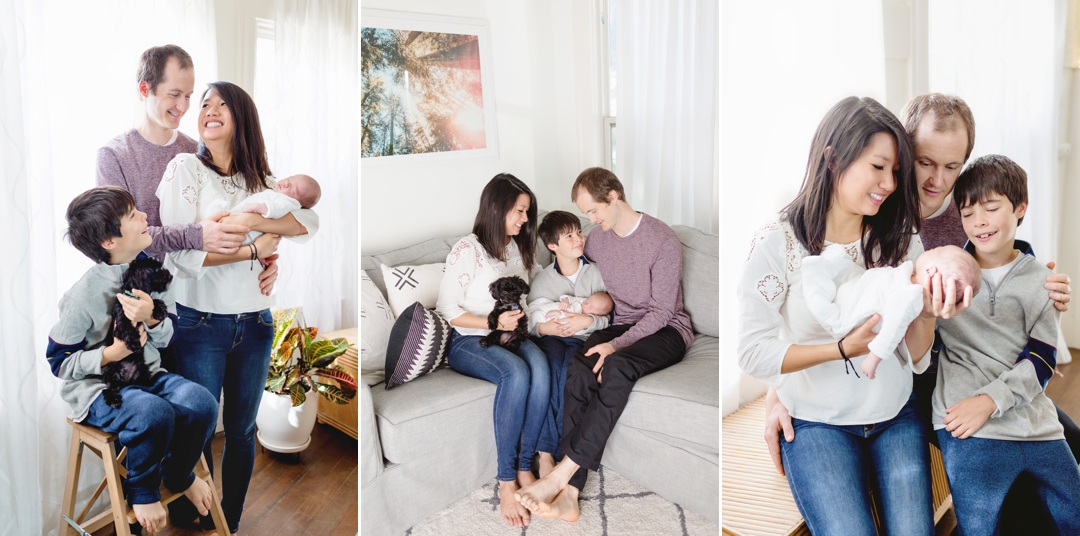 Family portraits with newborn in home